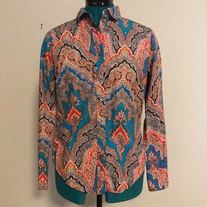 J Crew Slim Perfect Shirt in Ratti Mediterranean Paisley, Size 4
